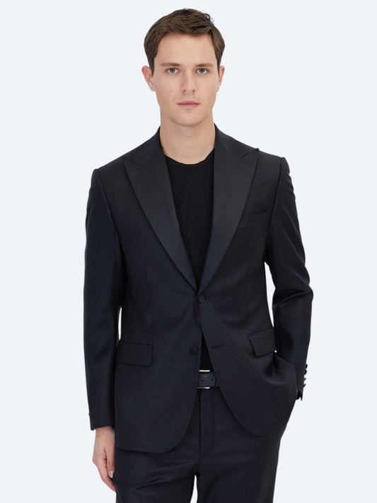 Siyah Düz Modern Fit Prinç Smokin Takım Elbise