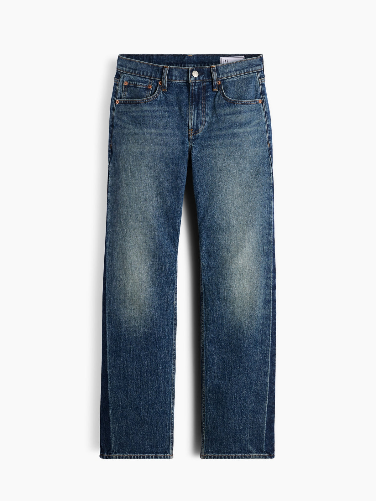 Koyu Mavi Mid Rise Relaxed Straight Jean Pantolon