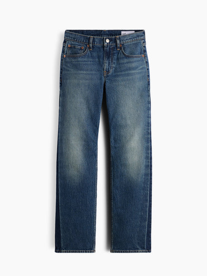 Koyu Mavi Mid Rise Relaxed Straight Jean Pantolon
