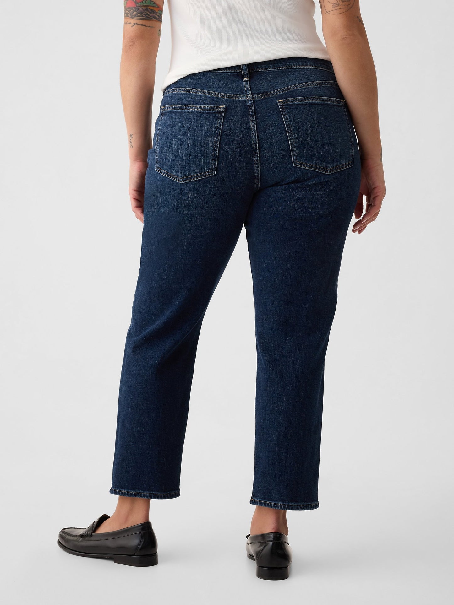 Koyu Mavi Mid Rise Girlfriend Jean Pantolon