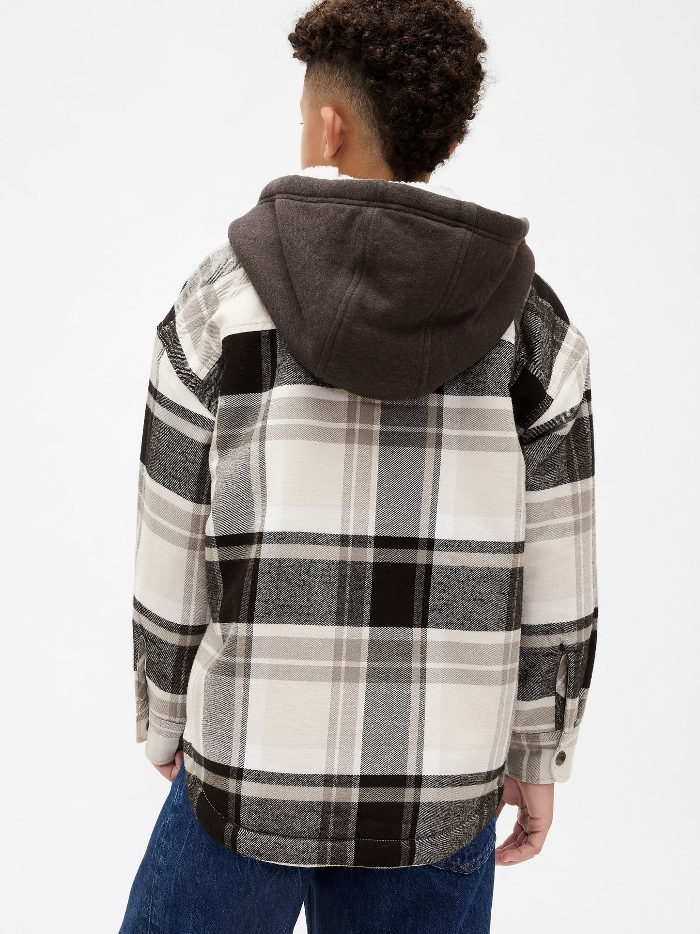 Gri Sherpa Kapüşonlu Flannel Ceket