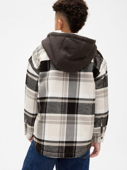 Gri Sherpa Kapüşonlu Flannel Ceket