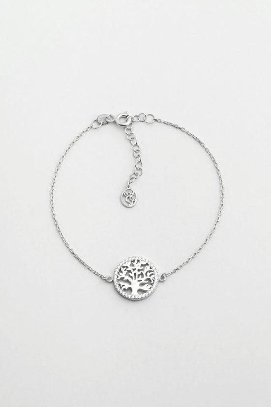 Hayat Ağacı 18 Ayar Beyaz Altın Kaplama 20 Cm Gümüş Minimal Bileklik 1051640199