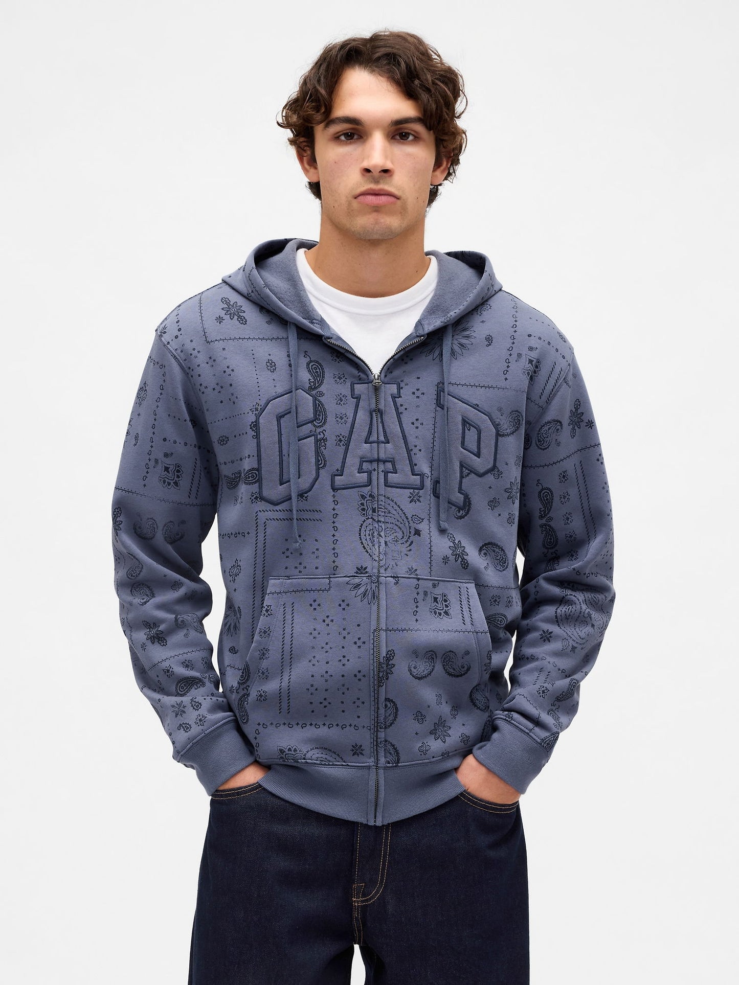 Gri Relaxed Gap Logo Kamuflaj Fermuarlı Sweatshirt