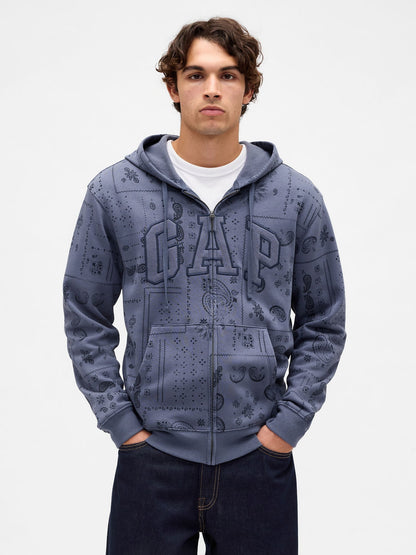 Gri Relaxed Gap Logo Kamuflaj Fermuarlı Sweatshirt