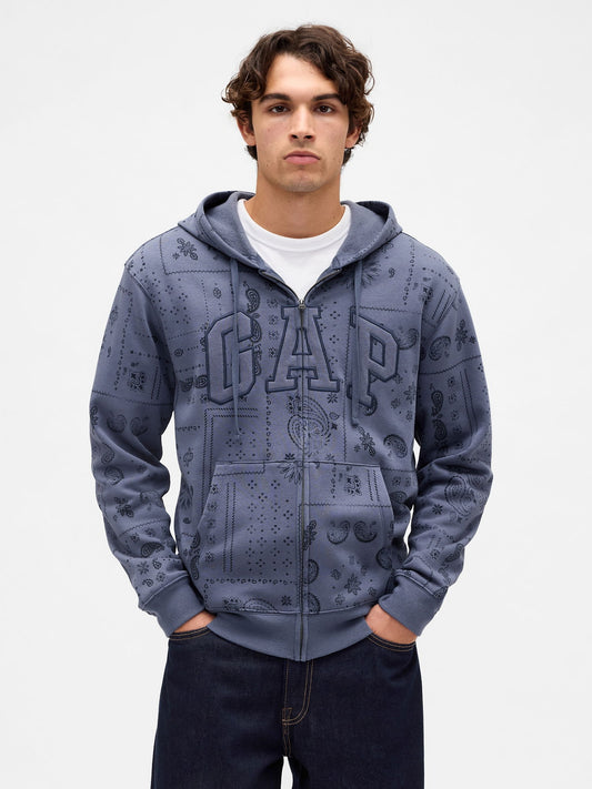Gri Relaxed Gap Logo Kamuflaj Fermuarlı Sweatshirt