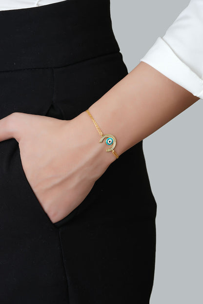 Minimal Nazar 18 Ayar Sarı Altın Kaplama 19 Cm Gümüş Bileklik 1092730544