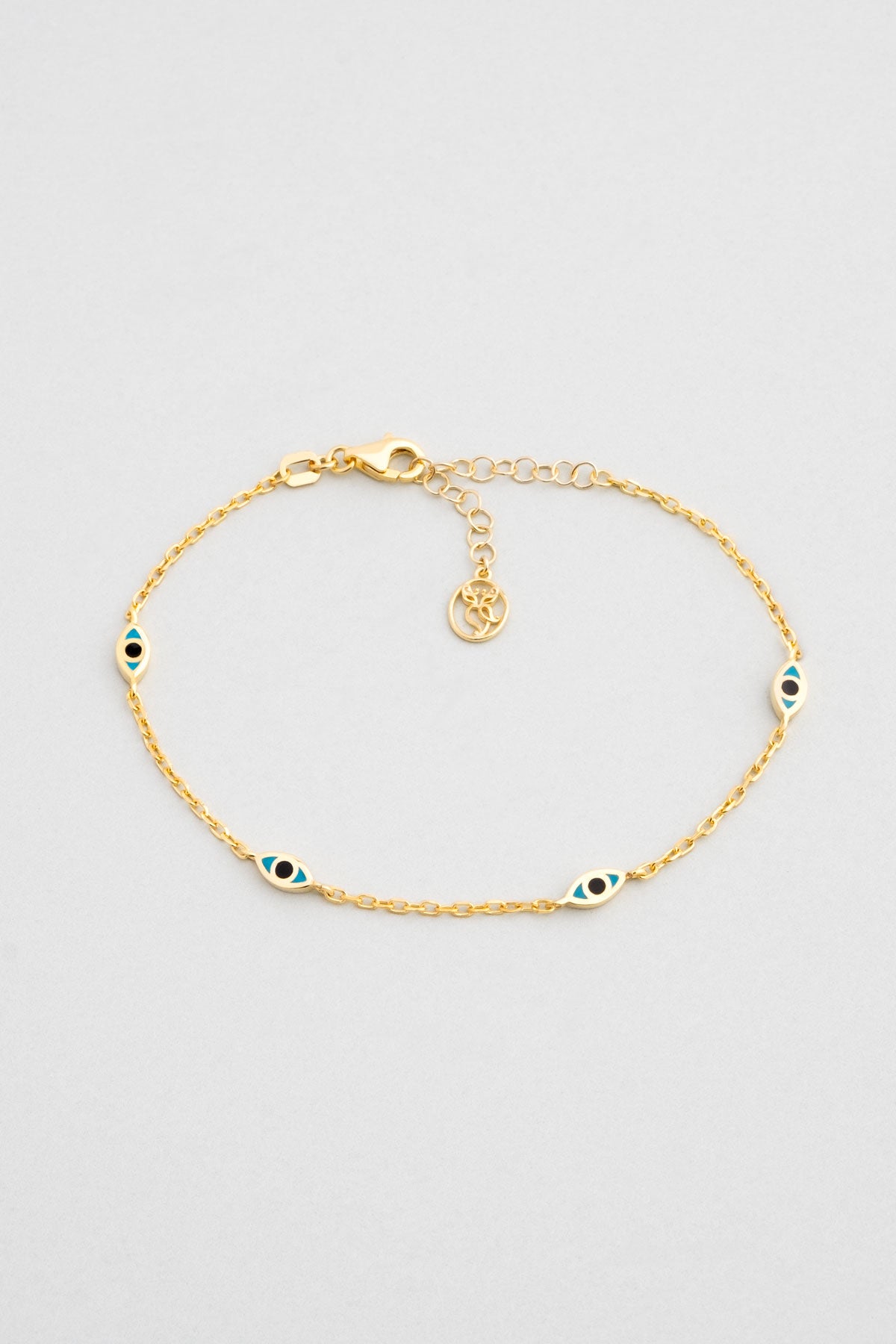 Nazar Motifli 18 Ayar Sarı Altın Kaplama 20 Cm Gümüş Minimal Bileklik 1092740544