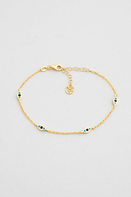 Nazar Motifli 18 Ayar Sarı Altın Kaplama 20 Cm Gümüş Minimal Bileklik 1092740544