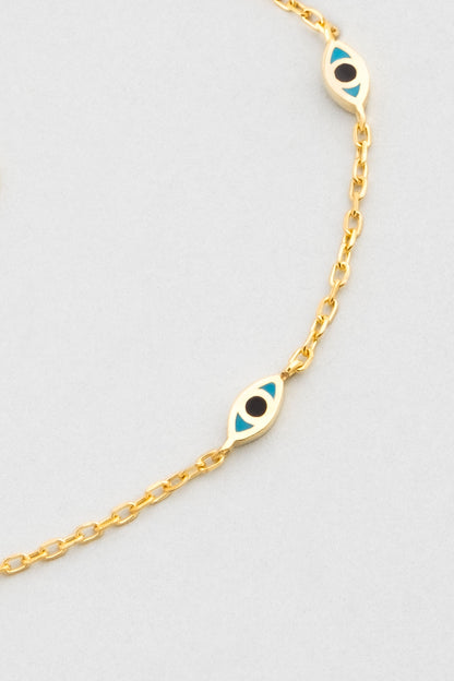 Nazar Motifli 18 Ayar Sarı Altın Kaplama 20 Cm Gümüş Minimal Bileklik 1092740544