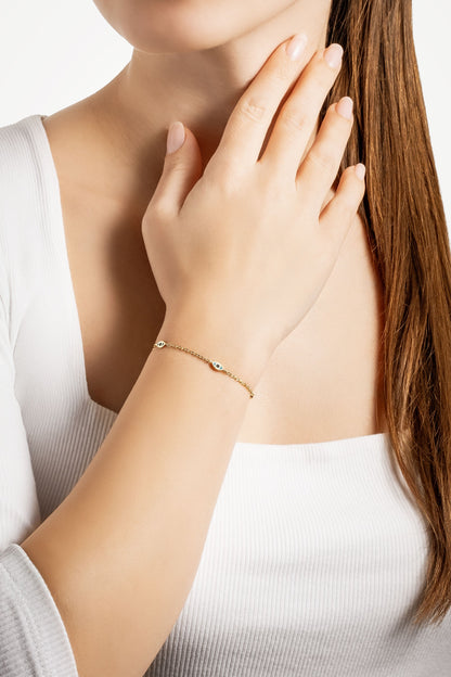 Nazar Motifli 18 Ayar Sarı Altın Kaplama 20 Cm Gümüş Minimal Bileklik 1092740544