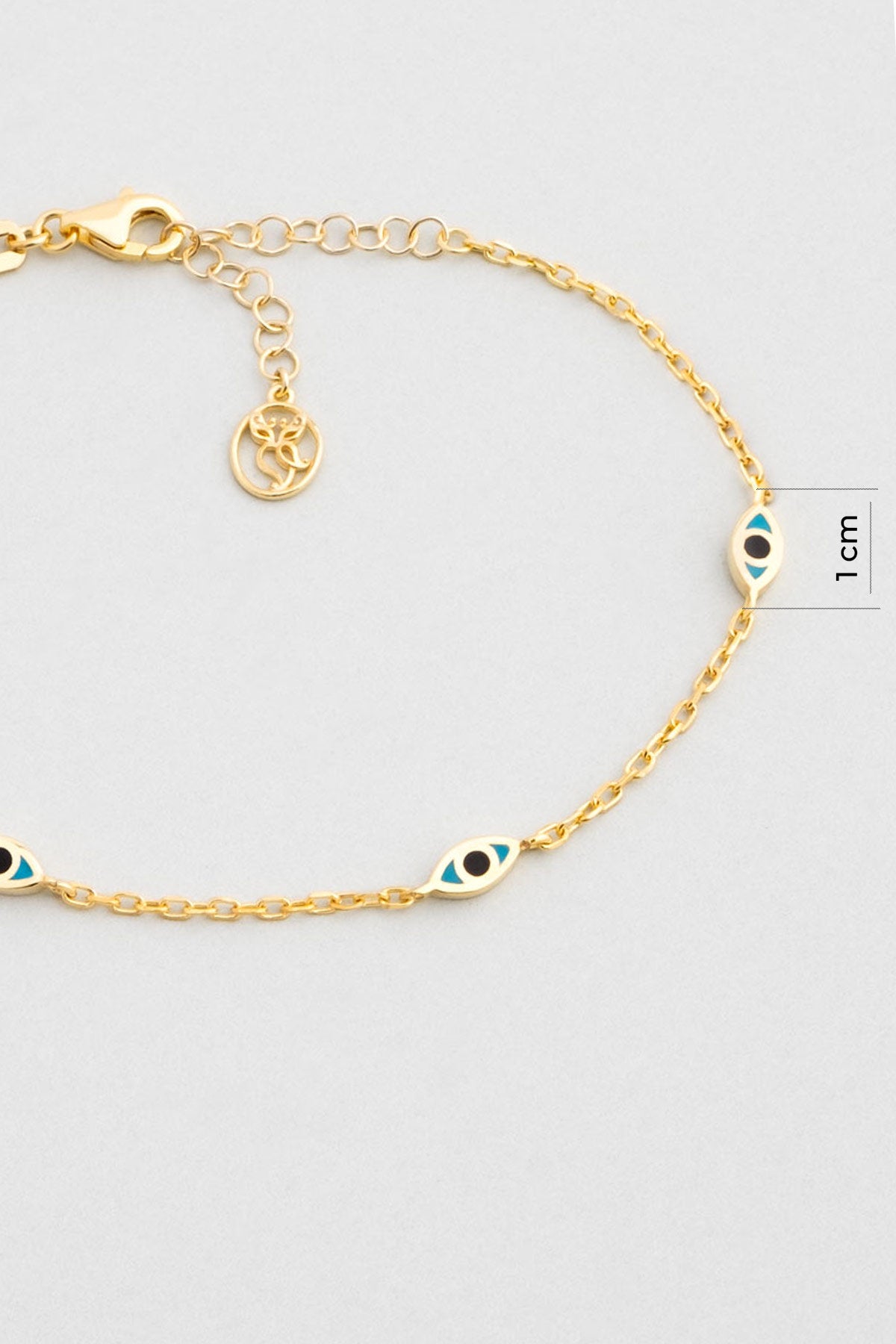 Nazar Motifli 18 Ayar Sarı Altın Kaplama 20 Cm Gümüş Minimal Bileklik 1092740544