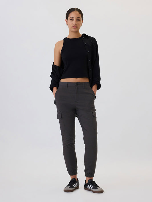 Siyah Twill Jogger Kargo Pantolon