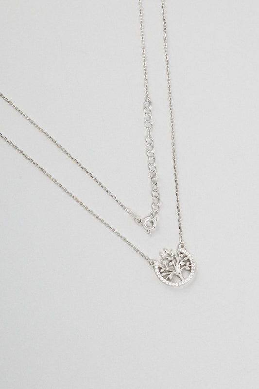 Hayat Ağacı Figürlü 18 Ayar Beyaz Altın Kaplama Taşlı Gümüş Kolye 1097460199