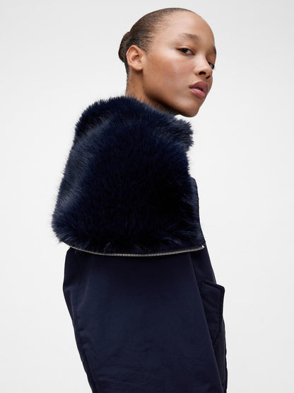 Lacivert Gapstudio Faux Fur-lined Crop Bomber Ceket