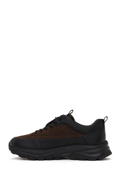 Erkek Kahverengi Bağcıklı Kalın Tabanlı Deri Casual Sneaker