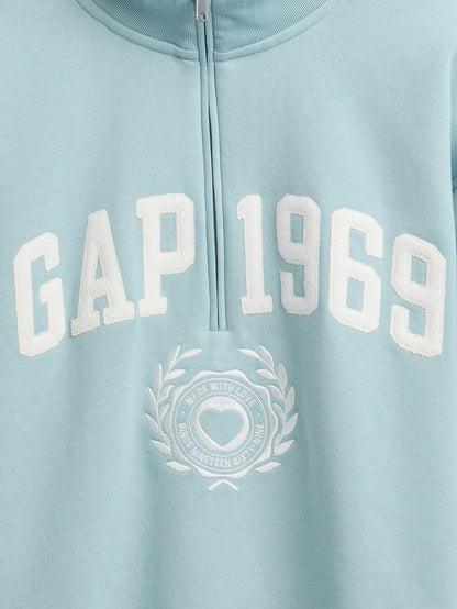 Açık Mavi Vintagesoft 1969 Logo Yarım Fermuarlı Sweatshirt