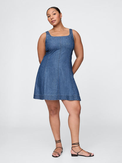 Lacivert Denim Mini Elbise
