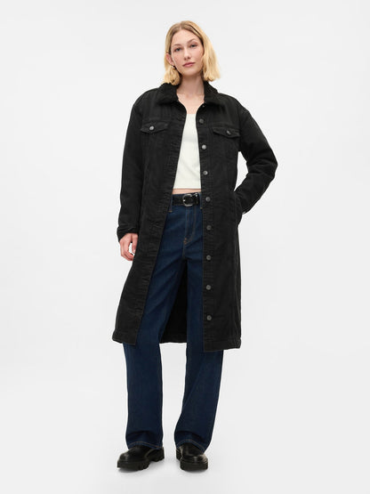 Siyah Uzun Kesim Ikon Denim Ceket