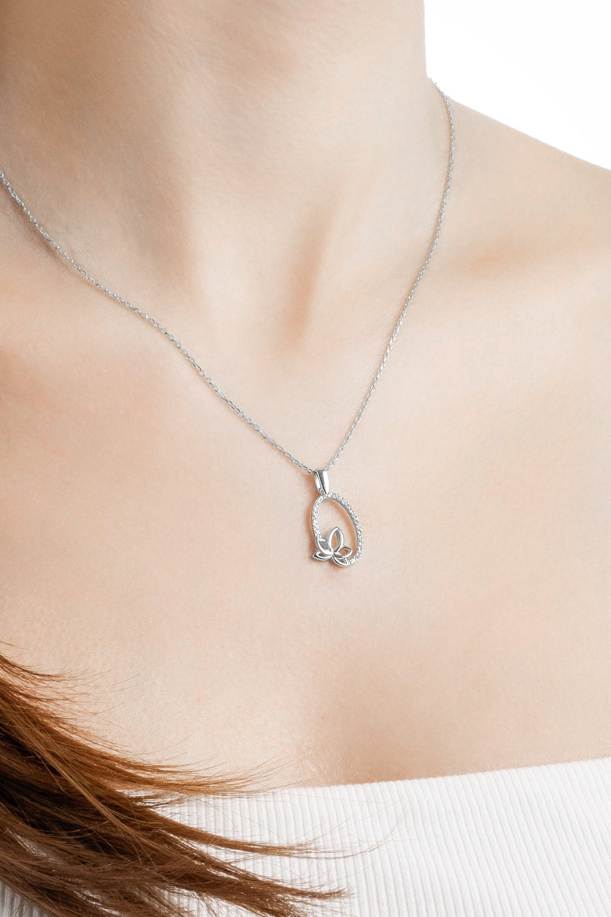 Nilüfer 18 Ayar Beyaz Altın Kaplama 45 Cm Gümüş Kolye 1113520199