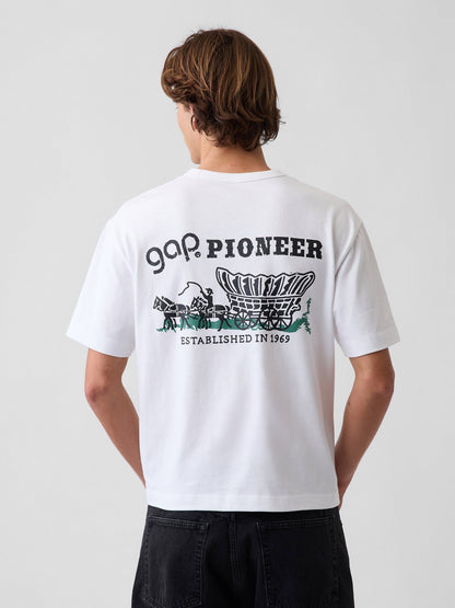 Beyaz Heavyweight Gap Pioneer Grafik Baskılı T-shirt