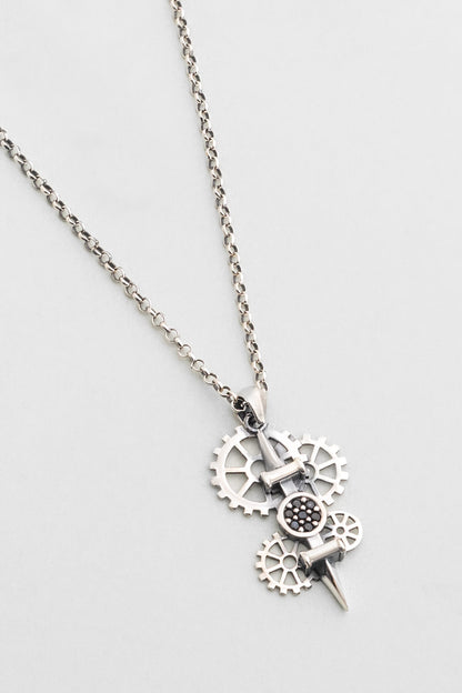 Mekanik Çark Ve Kılıç  65 Cm Gümüş Erkek Kolye 1123409999