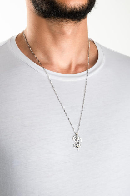 Mekanik Çark Ve Kılıç  65 Cm Gümüş Erkek Kolye 1123409999