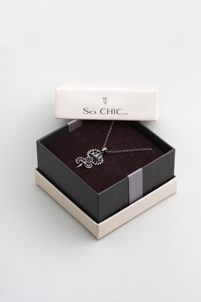 Mekanik Çark Ve Kılıç  65 Cm Gümüş Erkek Kolye 1123409999