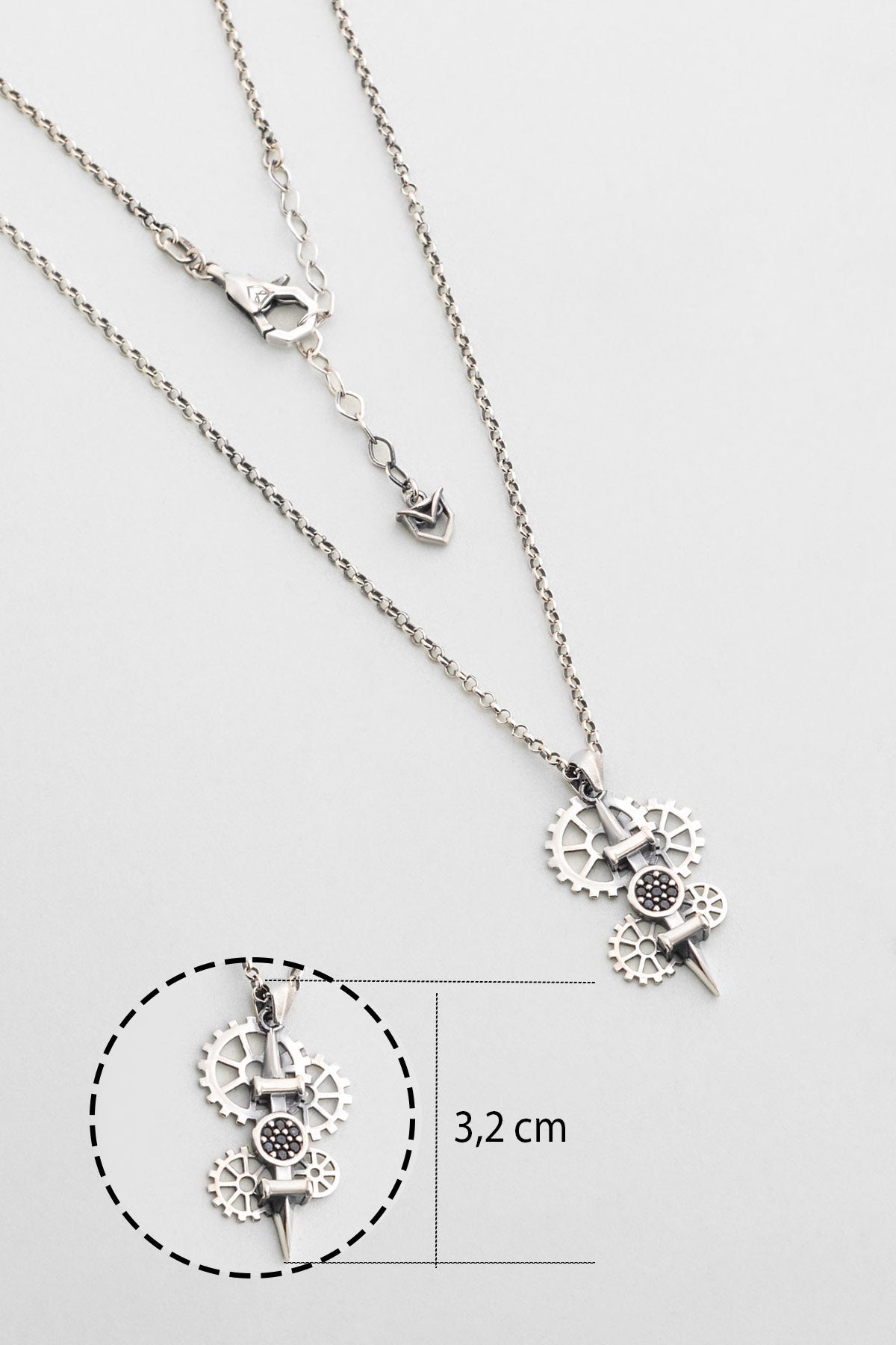 Mekanik Çark Ve Kılıç  65 Cm Gümüş Erkek Kolye 1123409999