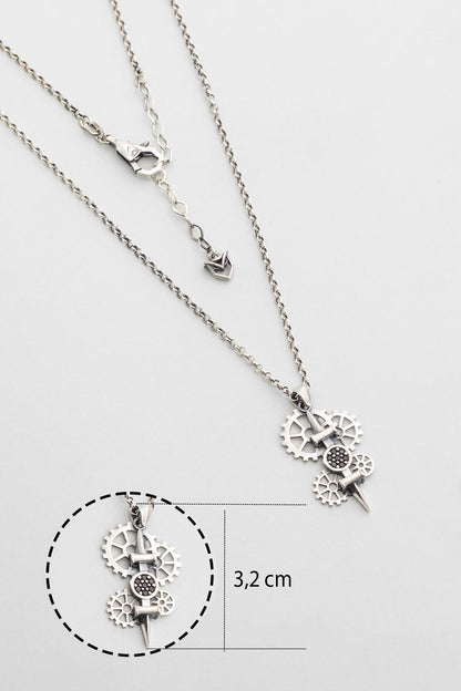 Mekanik Çark Ve Kılıç  65 Cm Gümüş Erkek Kolye 1123409999