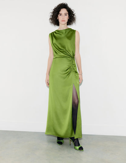 Regular Fit Saten Maxi Elbise