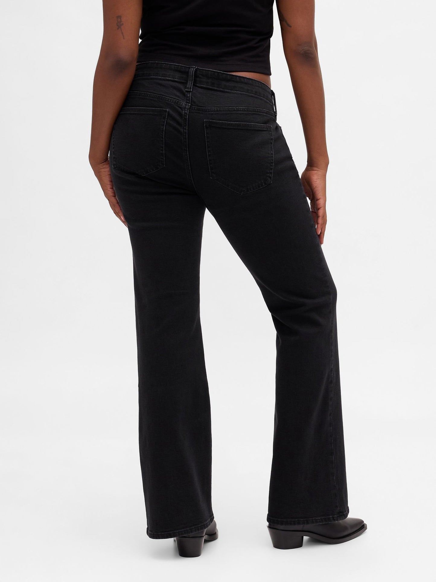 Siyah Low Rise Long & Lean Lace-up Jean Pantolon