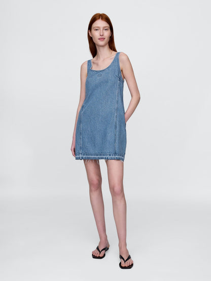 Denim Mavi Ultrasoft Denim Logo Mini Elbise