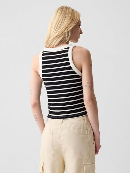 Siyah Modern Fitilli Crop Halter Yaka Atlet