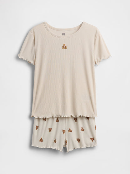 Gri Recycled Fitilli Brannan Bear Pijama Şort Takım