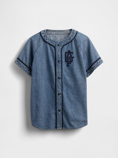 Denim Mavi Denim Gap Logo Beyzbol Jersey Gömlek