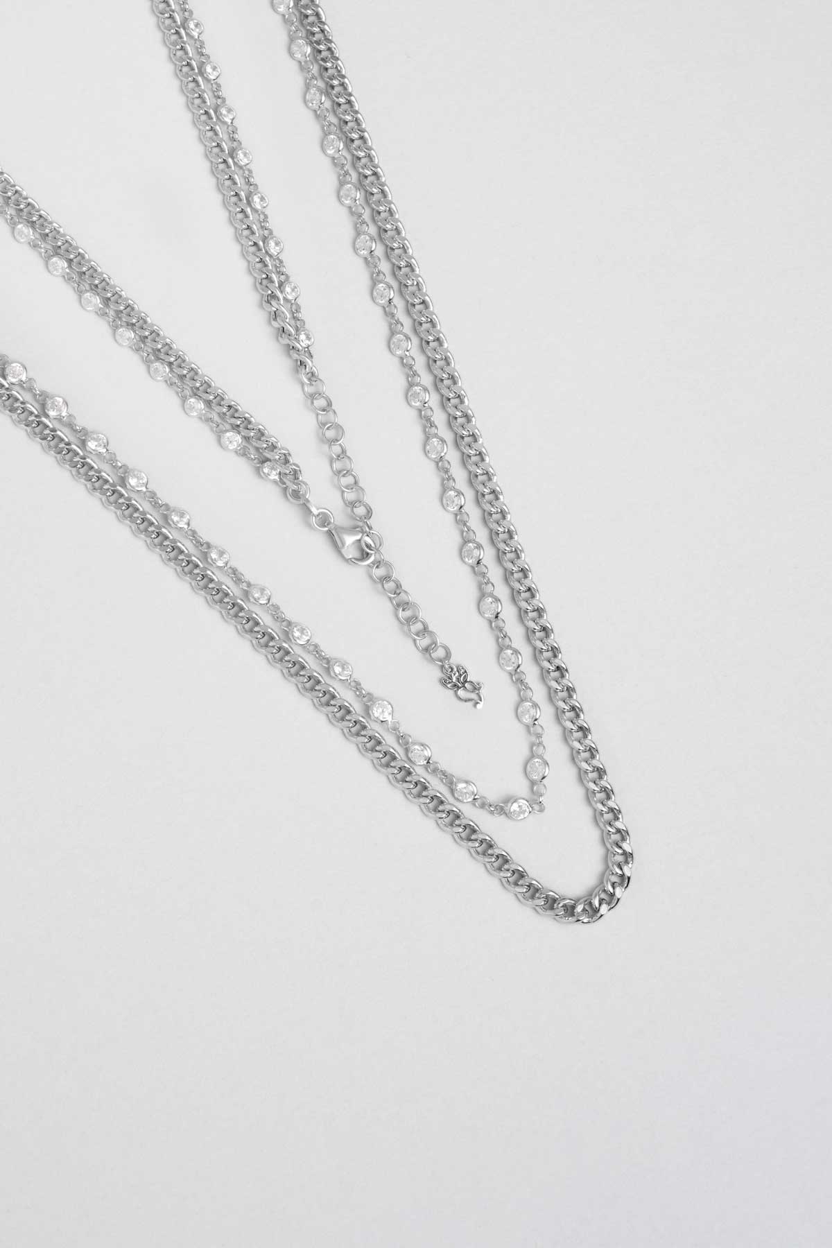 Luna 18 Ayar Beyaz Altın Kaplama 45 Cm  Gümüş Zincir Kolye 1161430199