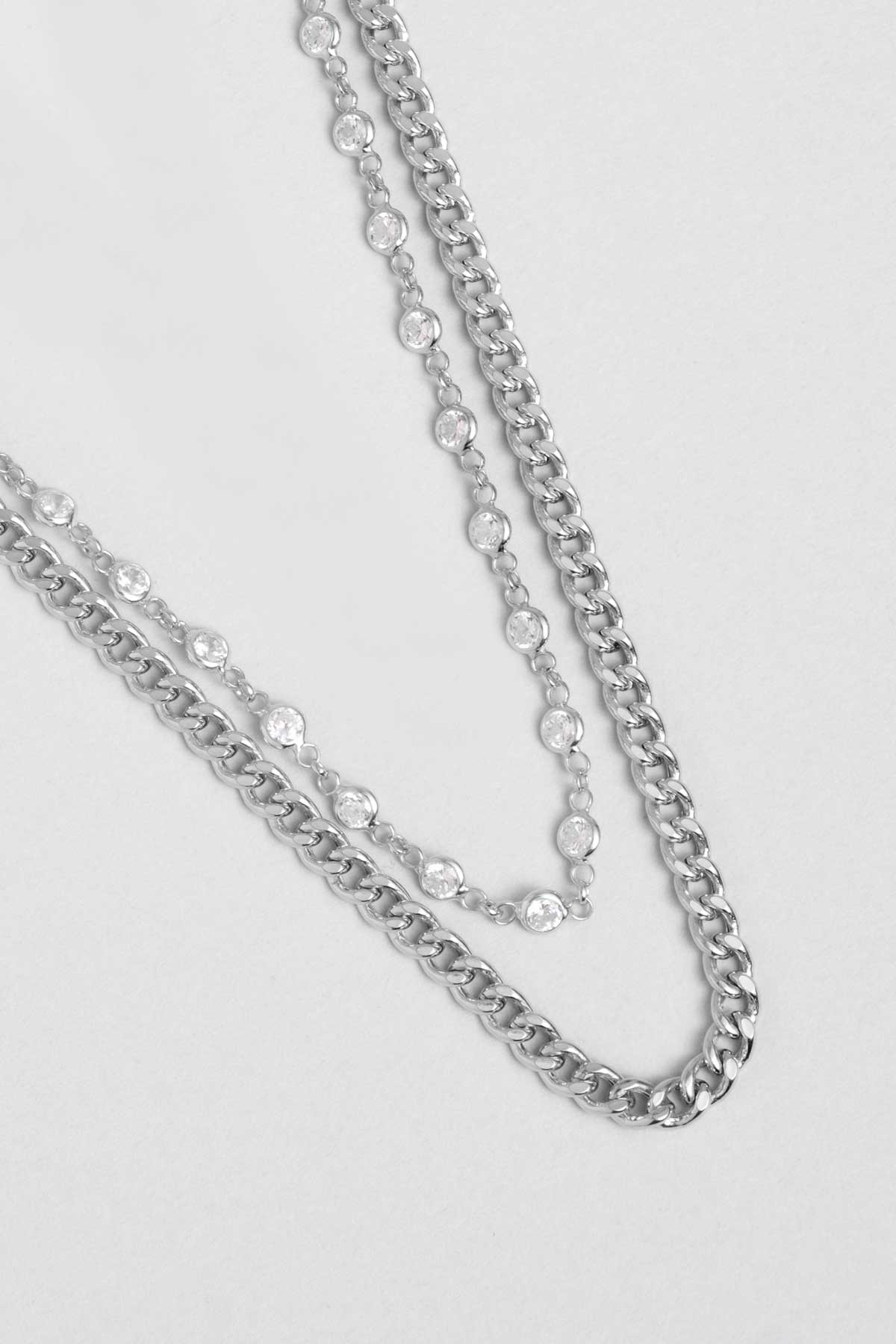 Luna 18 Ayar Beyaz Altın Kaplama 45 Cm  Gümüş Zincir Kolye 1161430199