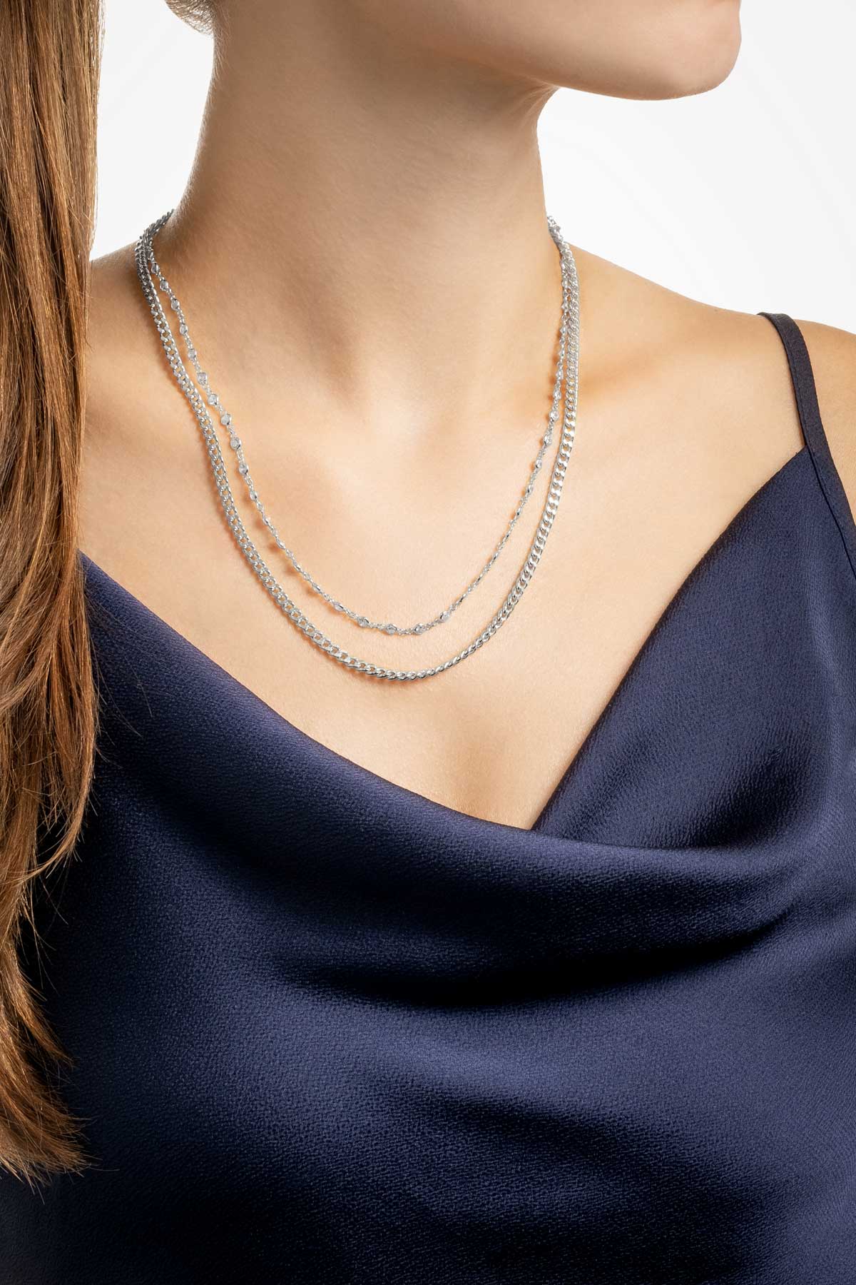 Luna 18 Ayar Beyaz Altın Kaplama 45 Cm  Gümüş Zincir Kolye 1161430199