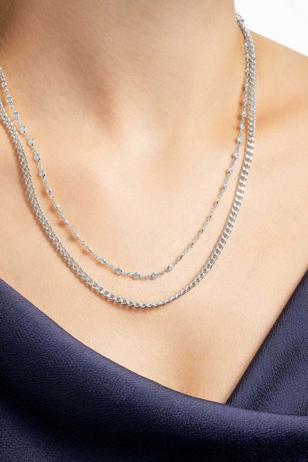 Luna 18 Ayar Beyaz Altın Kaplama 45 Cm  Gümüş Zincir Kolye 1161430199