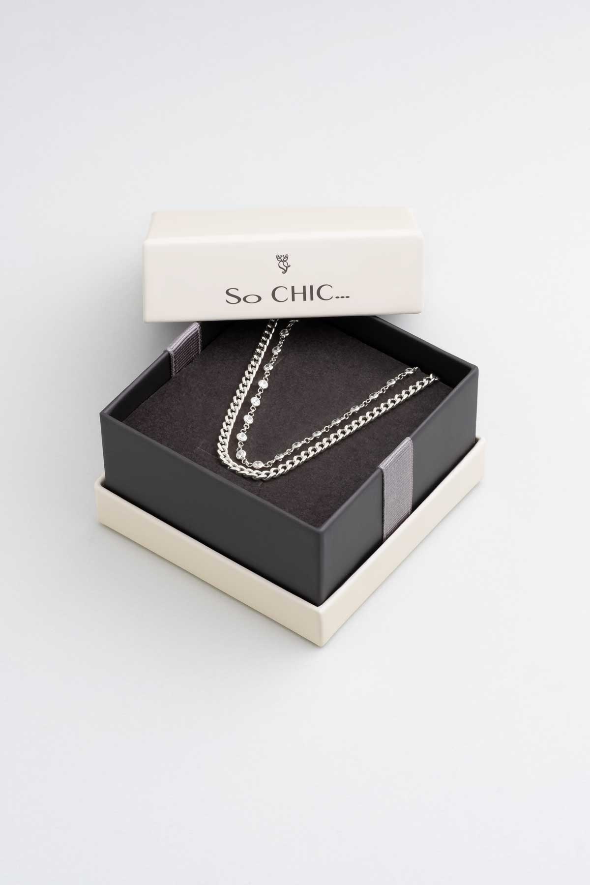 Luna 18 Ayar Beyaz Altın Kaplama 45 Cm  Gümüş Zincir Kolye 1161430199