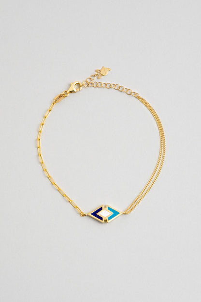 Nazar Ikonlu 18 Ayar Sarı Altın Kaplama 20 Cm Gümüş Şans Bilekliği 1165495744