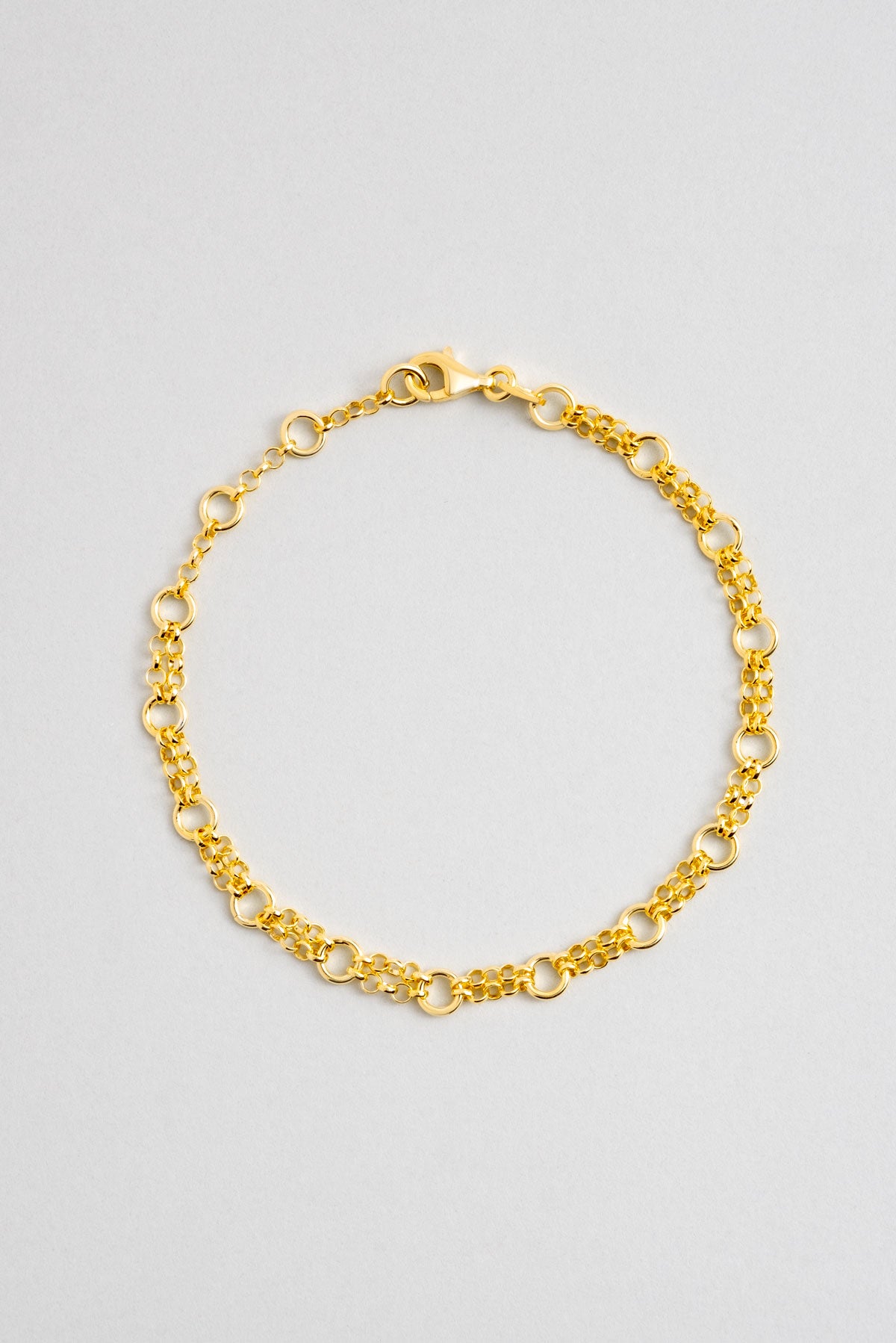 Klasik Stil Halka Detay 18 Ayar Sarı Altın Kaplama 20 Cm Gümüş Zincir Bileklik 1165794499