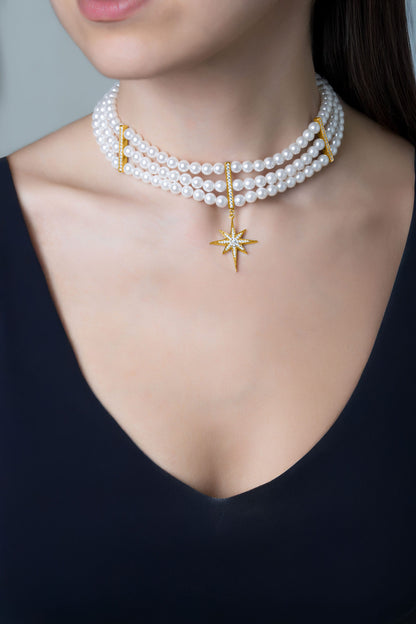 Audrey 18 Ayar Sarı Altın Kaplama 40 Cm Gümüş Choker Inci Kolye 1168576244