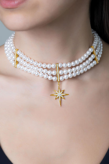 Audrey 18 Ayar Sarı Altın Kaplama 40 Cm Gümüş Choker Inci Kolye 1168576244