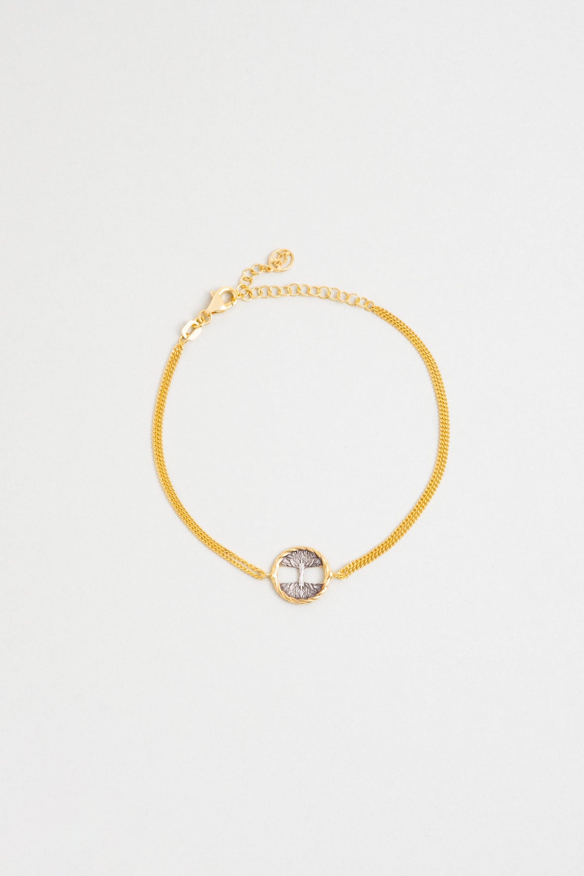 Hayat Ağacı 18 Ayar Sarı Altın Kaplama 20 Cm Gümüş Bileklik 1169774499