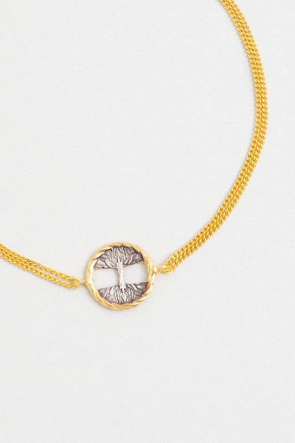 Hayat Ağacı 18 Ayar Sarı Altın Kaplama 20 Cm Gümüş Bileklik 1169774499