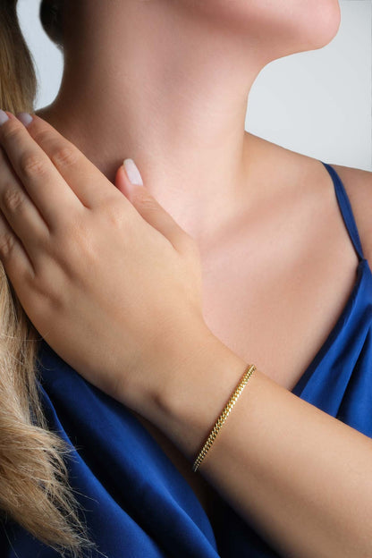 Modern 18 Ayar Sarı Altın Kaplama 18 Cm Gümüş Bileklik 1170664499