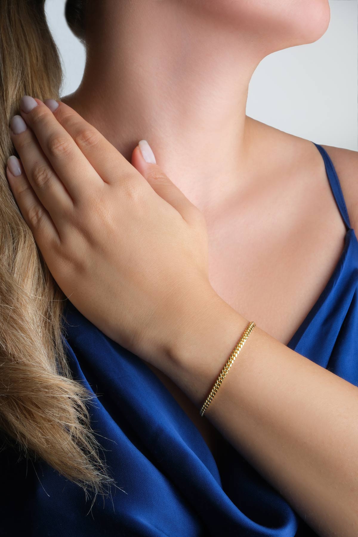 Klasik 18 Ayar Sarı Altın Kaplama 19 Cm Gümüş Gurmet Zincir Bileklik 1170674499