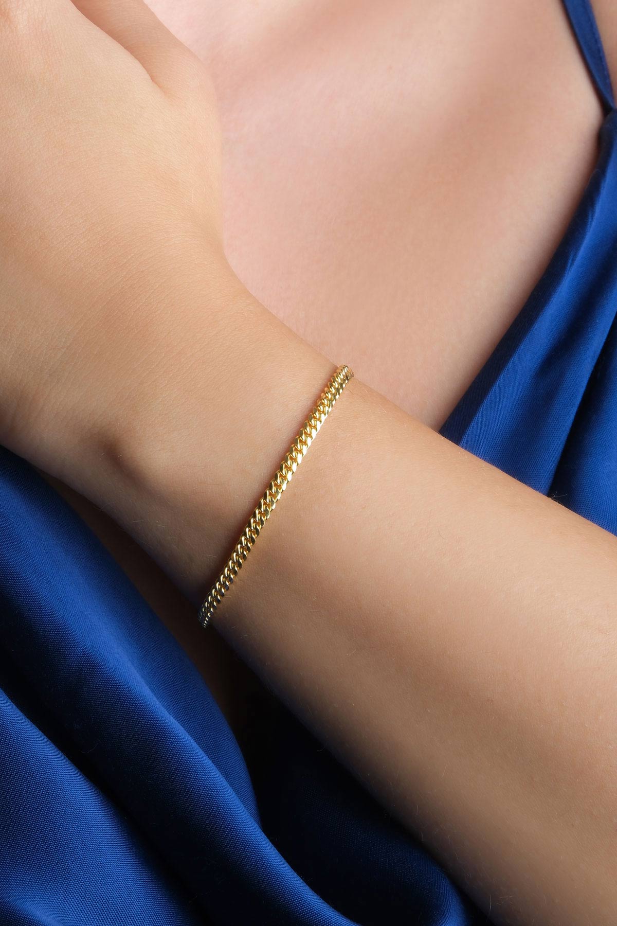 Klasik 18 Ayar Sarı Altın Kaplama 19 Cm Gümüş Gurmet Zincir Bileklik 1170674499